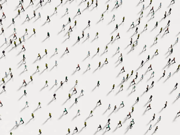 Pessoas caminhando contra a vista superior de fundo branco — Fotografia de Stock