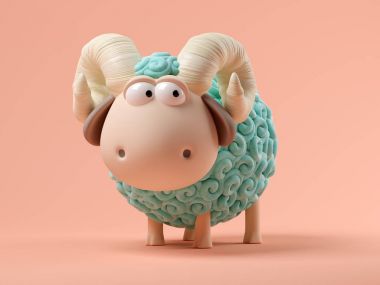 Pembe arka plan 3d illüstrasyon mavi koyun