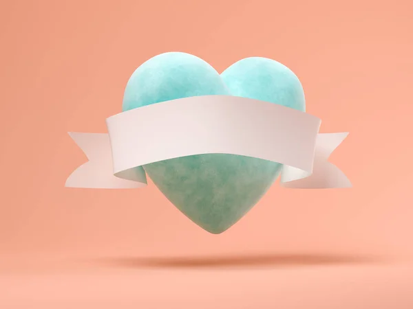 Corazón azul con cinta sobre fondo rosa Ilustración 3D — Foto de Stock