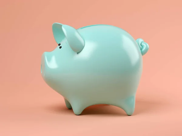 Blue piggy bank on pink background 3D illustration — Stock Photo, Image