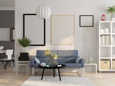 İskandinav tarzı iç tasarım 3d render