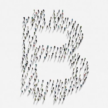 Bir grup insan bitcoin işareti 3d render şekillendirme