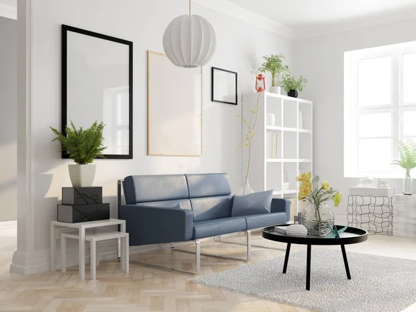 Estilo escandinavo design de interiores 3D renderização — Fotografia de Stock