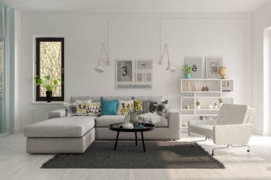 İskandinav tarzı iç tasarım 3d render