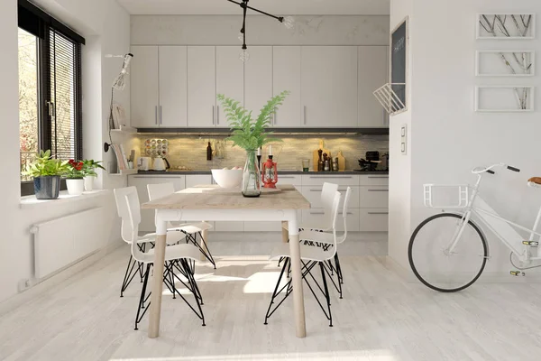 Scandinavian style interior design 3D rendering — Stock Photo, Image