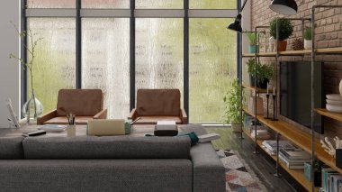 Loft tarzı iç tasarım 3d render