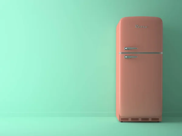 Синій інтер'єр з 3d ілюстрація рожевий холодильник — стокове фото