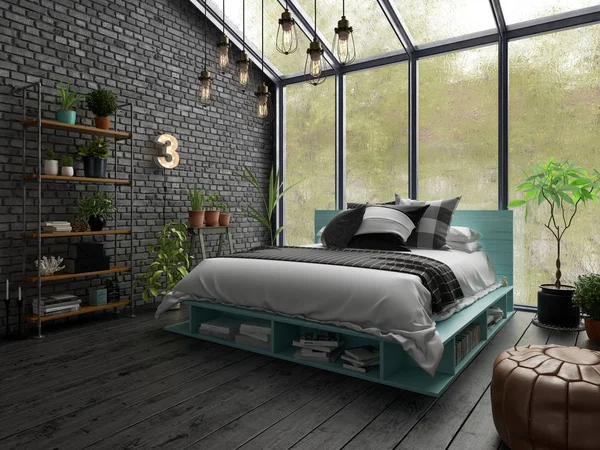 Camera da letto interior design rendering 3D — Foto Stock