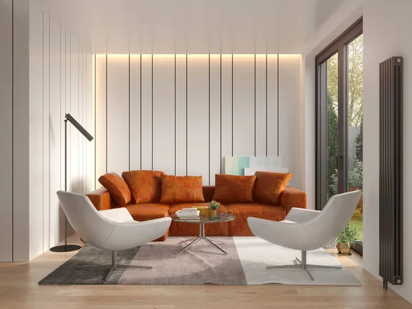 Interior of modern living room 3D rendering — Stock Photo, Image