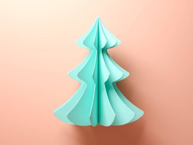 Mavi arka plan 3d render pembe soyut Noel ağacına