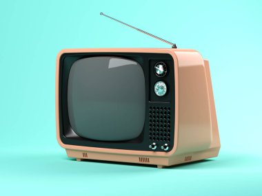 Mavi arkaplanda pembe televizyon 3D illüstrasyon