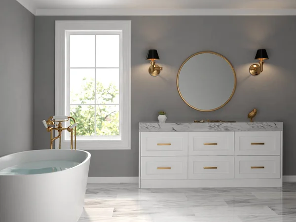 Wnętrze łazienka klasyczny styl 3d rendering — Zdjęcie stockowe
