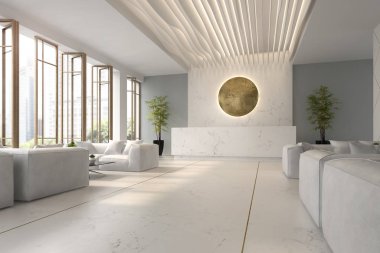 Otel ve kaplıca resepsiyonu 3D illüstrasyon