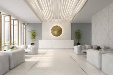 Otel ve kaplıca resepsiyonu 3D illüstrasyon