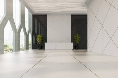 Otel ve kaplıca resepsiyonu 3D illüstrasyon