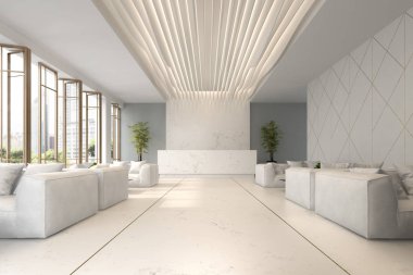 Otel ve kaplıca resepsiyonu 3D illüstrasyon
