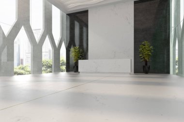 Otel ve kaplıca resepsiyonu 3D illüstrasyon