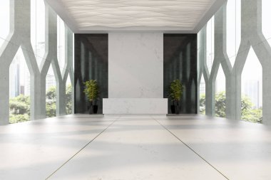 Otel ve kaplıca resepsiyonu 3D illüstrasyon