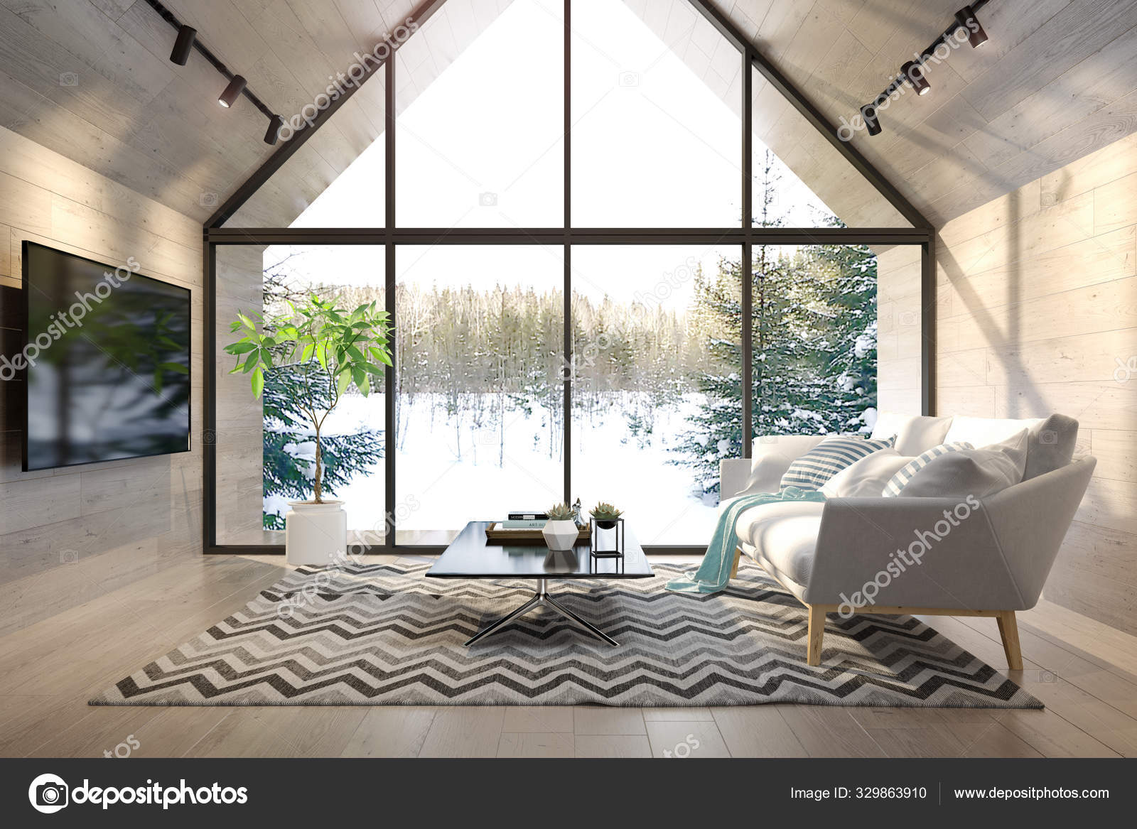 Interior Living Room Of A Forest House 3d Rendering Stock Photo Image By C Hemul75 329863910