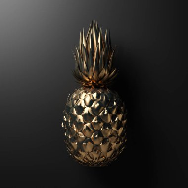 Siyah zemin üzerinde altın ananas 3D görüntüleme