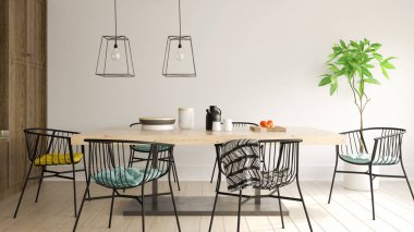 İç modern yemek odası 3d render