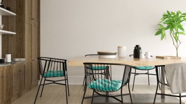 İç modern yemek odası 3d render