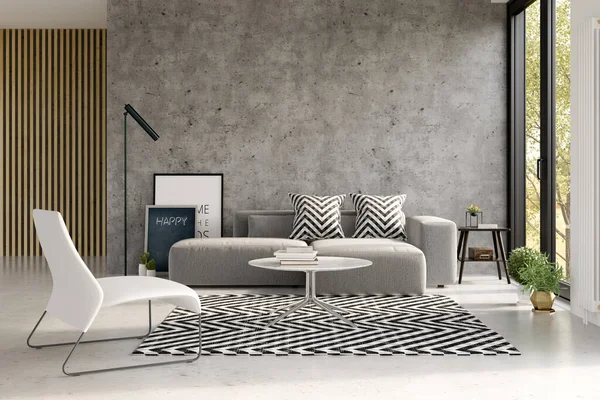 Interieur Des Modernen Wohnzimmers Mit Sofa Rendering — Stockfoto