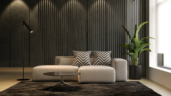 Interior Ruang Tamu Modern Dengan Sofa Rendering — Stok Foto