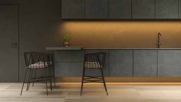 Black minimalist Interior of modern living room 3D rendering — Stok fotoğraf