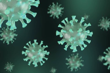 Coronavirus 2019-ncov Mikroskop virüsü yaklaşıyor. 3d oluşturma.