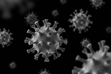 Coronavirus 2019-ncov Mikroskop virüsü yaklaşıyor. 3d oluşturma.