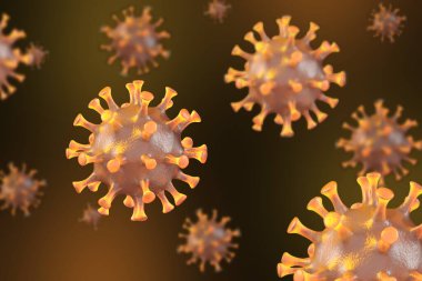 Coronavirus 2019-ncov Mikroskop virüsü yaklaşıyor. 3d oluşturma.