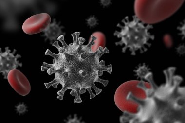 Coronavirus 2019-ncov Mikroskop virüsü yaklaşıyor. 3d oluşturma.