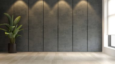 Black minimalist Interior of modern living room 3D rendering