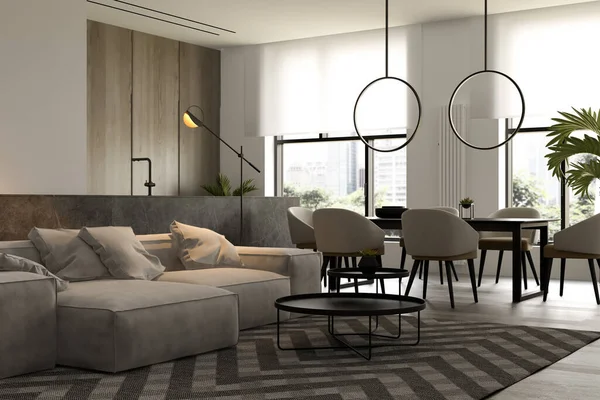 Minimalistisch interieur van moderne woonkamer 3D rendering — Stockfoto