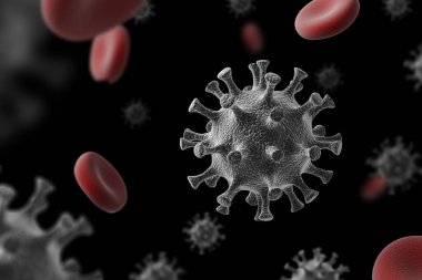 Coronavirus 2019-ncov Mikroskop virüsü yaklaşıyor. 3d oluşturma.