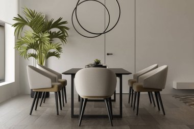 Modern oturma odasının minimalist iç dekorasyonu