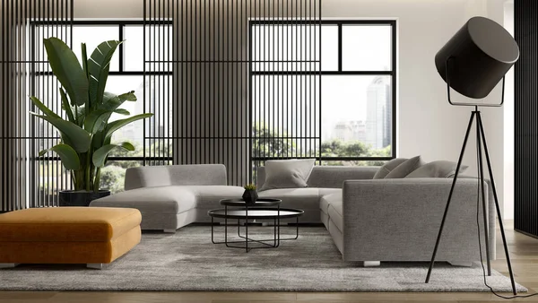 Minimalistisch interieur van moderne woonkamer 3D rendering — Stockfoto