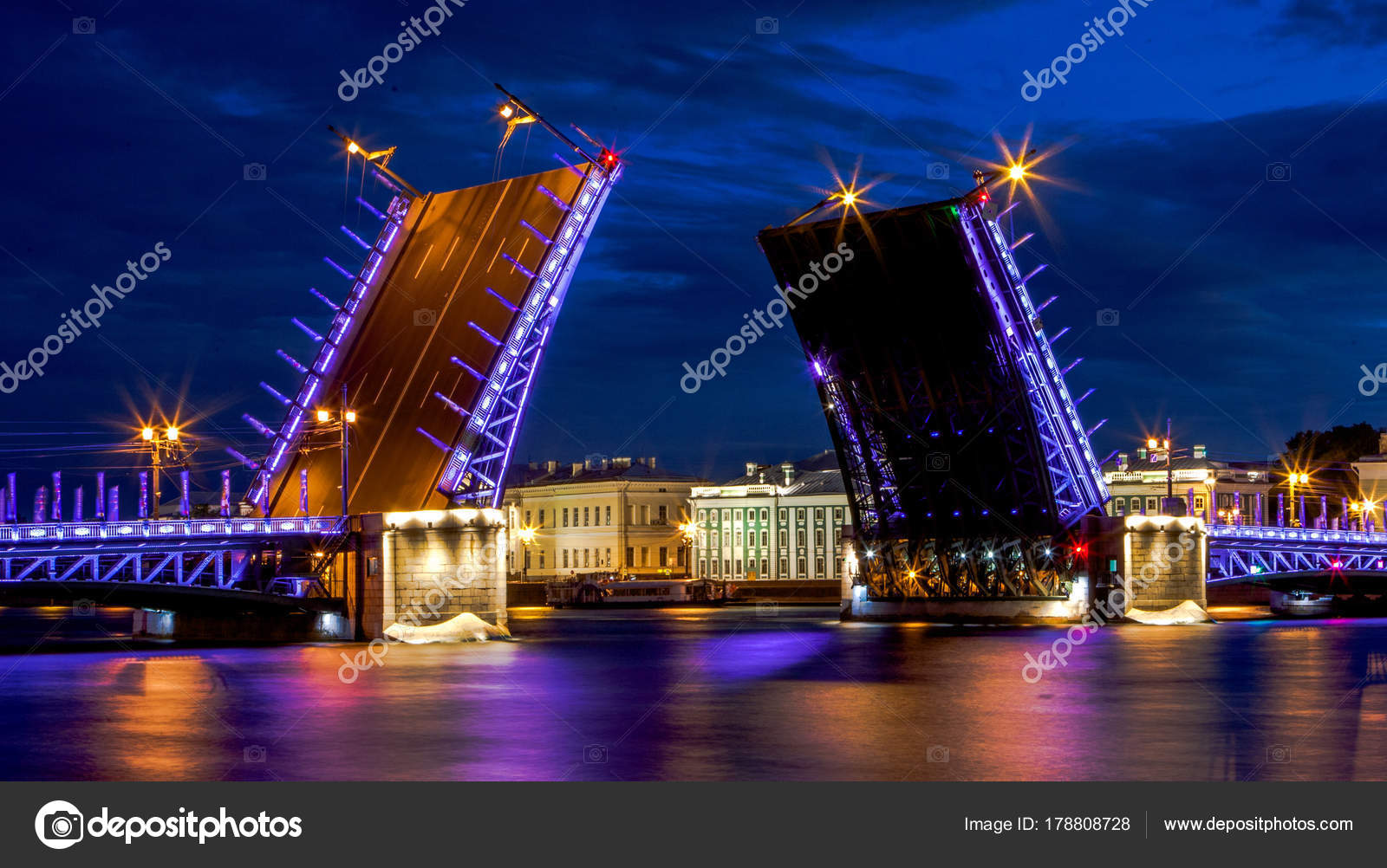 Night view of the Neva River with drawbridges St. Petersburg, Ru Stock