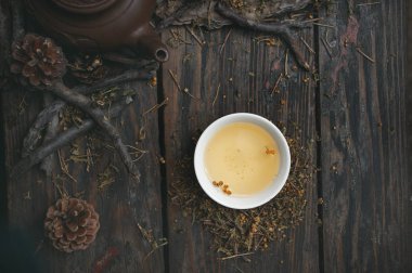 pelin ahşap bir tabloda çay