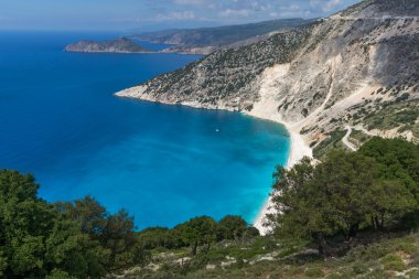 İnanılmaz güzel Myrtos plaj, Kefalonia, Ionian Islands Panoraması