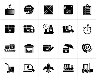 Lojistik ve nakliye simgeler siyah 