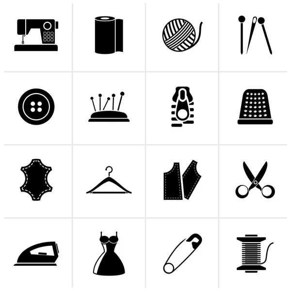 Black sewing equipment and objects icons — Stock Vector