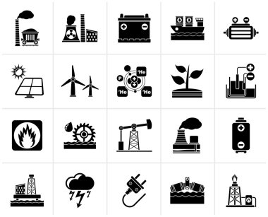 Siyah elektrik ve enerji kaynağı simgeleri