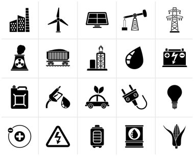 Siyah güç, enerji ve elektrik kaynak simgeleri 