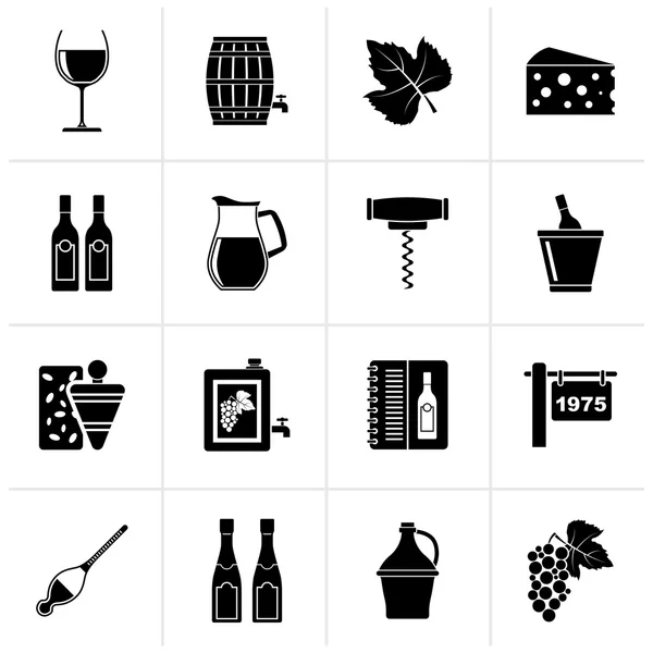 Negro iconos de objetos de la industria del vino — Archivo Imágenes Vectoriales