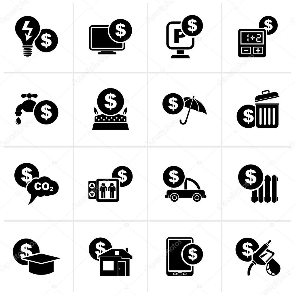 Black payment of  bills icons 