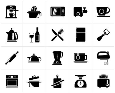 Siyah mutfak nesneleri ve ekipman simgeler