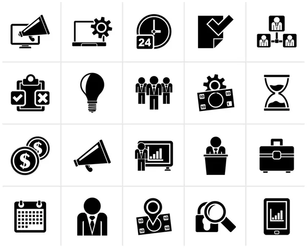 Iconos de concepto de gestión empresarial negro — Archivo Imágenes Vectoriales