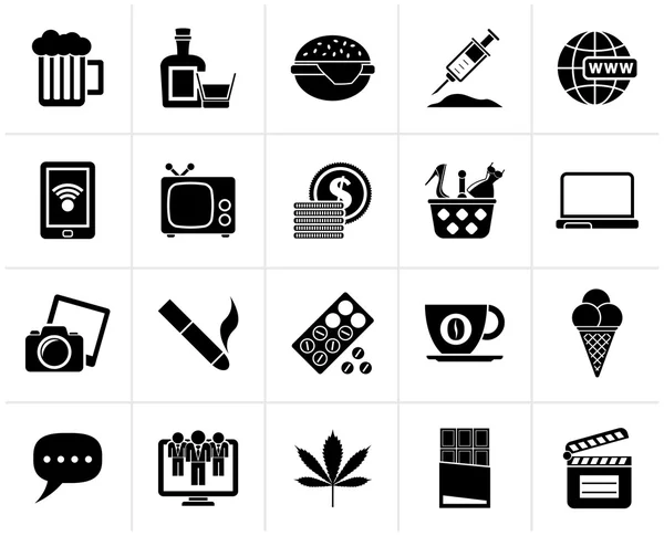 Black different types of Addictions icons — Stock Vector